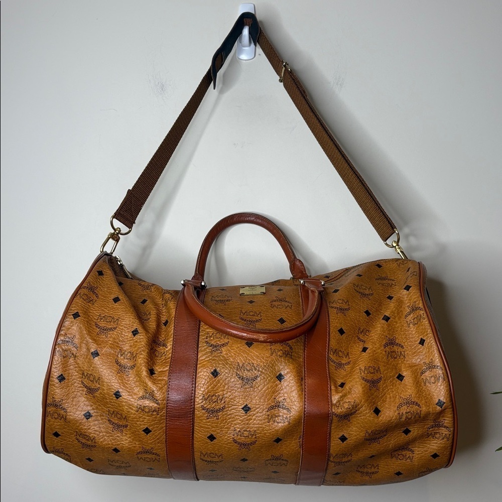MCM Cognac Visetos Vintage Travel Top Handle Detachable Strap Duffel Bag 21” L - Picture 16 of 17